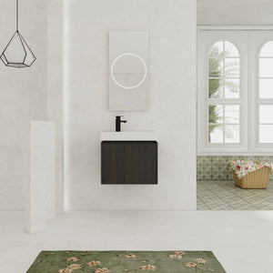 English Elm 24 Inch Bathroom Vanity Floating Ceramic Basin Sink Combo with Double-Door Wall-Mounted Storage Cabinet Durable Engineered Wood Modern Design Black W1972P190342