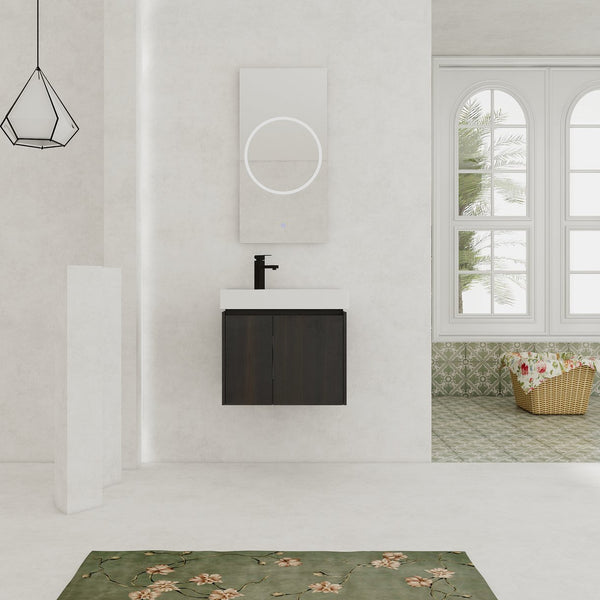 English Elm 24 Inch Bathroom Vanity Floating Ceramic Basin Sink Combo with Double-Door Wall-Mounted Storage Cabinet Durable Engineered Wood Modern Design Black W1972P190342