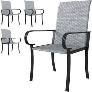 English Elm Set of 4 Pe Rattan High Back Arm Dining Chairs Powder Coated Steel Outdoor Use T3971P429453