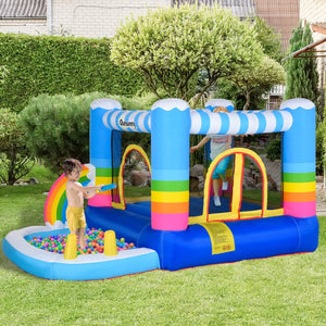 English Elm Outsunny Kids Inflatable Castle with Trampoline Pool and Blower for Backyard Fun W2225P217314