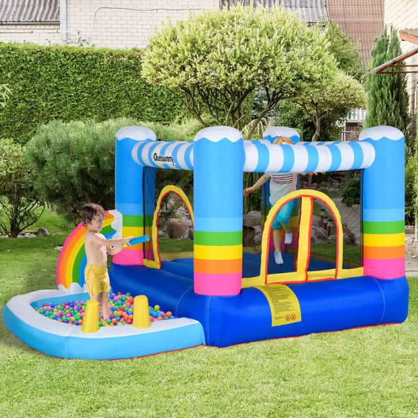 English Elm Outsunny Kids Inflatable Castle with Trampoline Pool and Blower for Backyard Fun W2225P217314