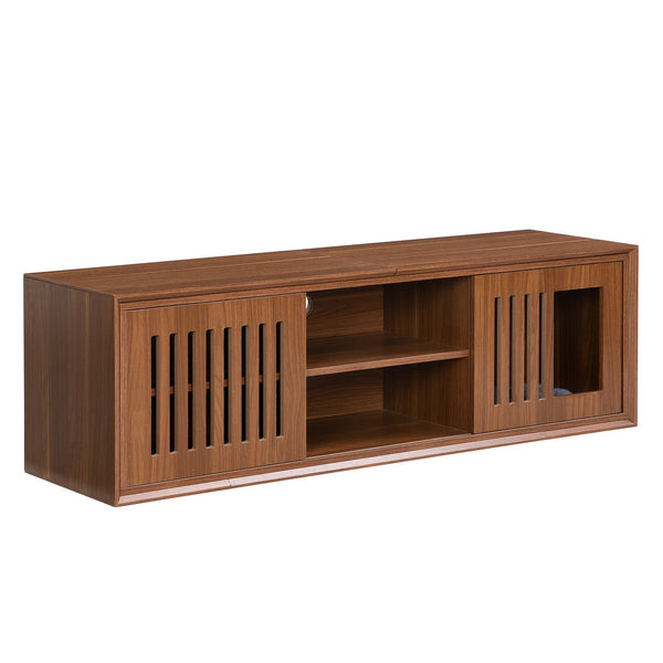 English Elm Mid-Century Extendable TV Stand 54.3"-80" with Hidden Cat House & Litter Enclosure, Walnut Finish N843P255637W
