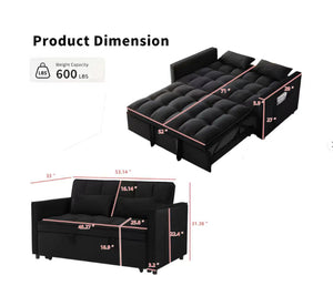 English Elm 55.1-inch Convertible Velvet Futon Sofa Bed with Storage and Adjustable Iron Frame W2564P445796