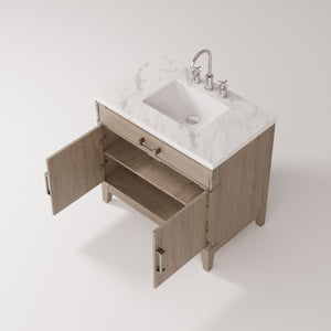 English Elm Grey Oak Single-Sink Vanity With Hand-Finished Carrara Marble Top & Polished Chrome Faucet Set B2731P259797