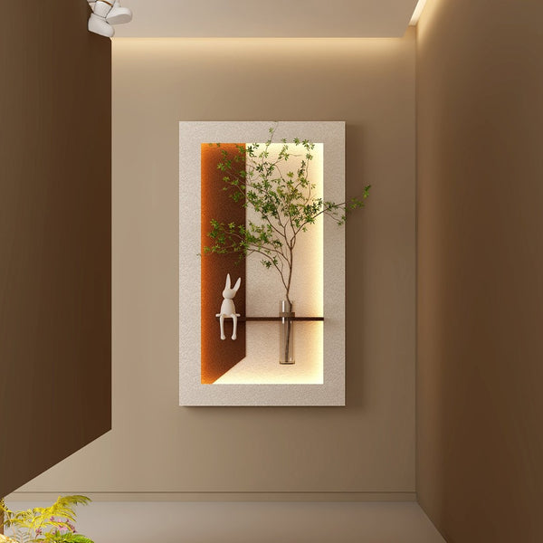 English Elm Adjustable Led Sandstone 3d Wall Art with Faux Botanicals and Rabbit Figurine Accent W2700P389346