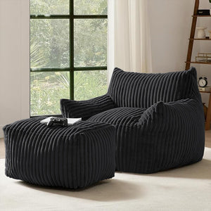 English Elm Curved Corduroy Suede Lounger with Ottoman Ergonomic Support for Modern Small Spaces Black W3737P423669