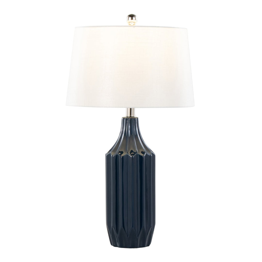 English Elm 23" Glossy Navy Ceramic Table Lamp with Woven Drum Shade for Nightstand or Console B202P224202