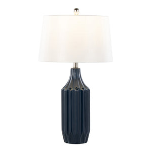 English Elm 23" Glossy Navy Ceramic Table Lamp with Woven Drum Shade for Nightstand or Console B202P224202