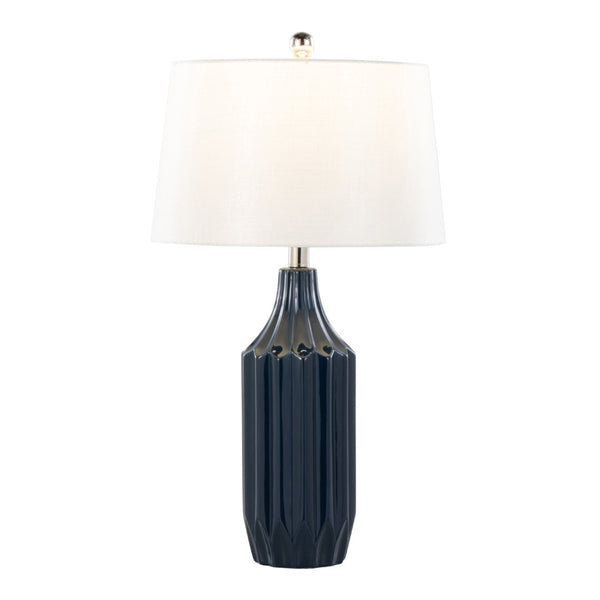 English Elm 23" Glossy Navy Ceramic Table Lamp with Woven Drum Shade for Nightstand or Console B202P224202