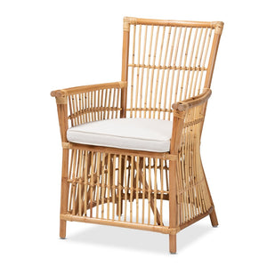English Elm Modern Rattan Openwork Armchair with White Upholstered Cushion for Bohemian Living B2750P420343