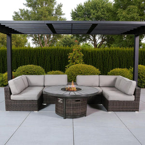 English Elm Fully Assembled 4-Person Outdoor Wicker Seating Set With Cushions & Fire Pit Table For Comfort B120S00252