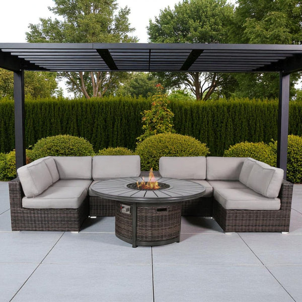 English Elm Fully Assembled 4-Person Outdoor Wicker Seating Set With Cushions & Fire Pit Table For Comfort B120S00252