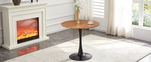 English Elm Round Faux Marble Tulip Pedestal Dining Table Mid Century Modern for Small Bistro Spaces Black,Wood W2920P405350