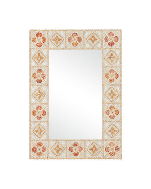 Currey & Company Junonia Shell-incrusted Rectangular Mirror With Floral Motifs - Versatile Hanging Options Included! Yellow Shell ,Wood ,Glass 1000-0169-currey-company