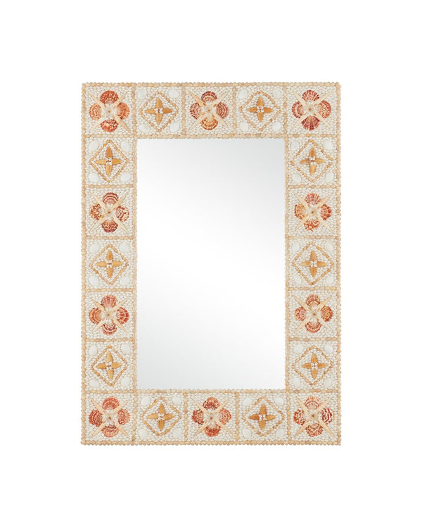 Currey & Company Junonia Shell-incrusted Rectangular Mirror With Floral Motifs - Versatile Hanging Options Included! Yellow Shell ,Wood ,Glass 1000-0169-currey-company