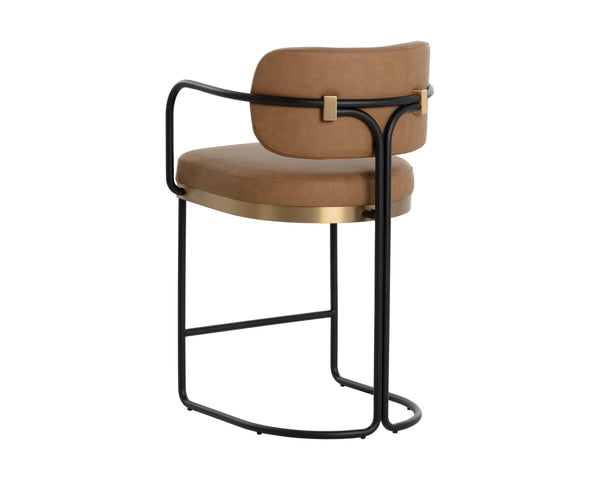 Sunpan Jalen Counter Stool - Elegant Milliken Cognac With Gold Accents, Perfect For Home Or Business Use Brown Faux Leather 111700