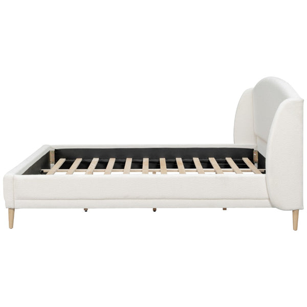 English Elm California King Boucle Wingback Bed Frame Solid Wood Legs Contemporary Bedroom N757P359718K