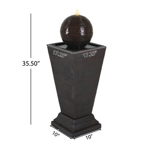 English Elm Christopher Knight Home® - 35.5"H Dark Brown Tall Column Fountain with LED Uplight, Concrete Retro Design, Weather-Resistant Serenity N765P324537G