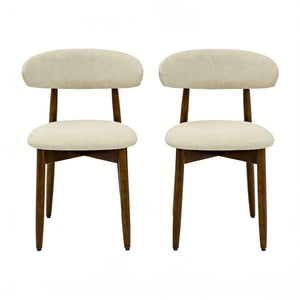 English Elm Wooden Upholstered Dining Chairs Set of 2 Linen Fabric Curved Back Farmhouse Style Beige W3204P456998