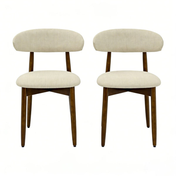 English Elm Wooden Upholstered Dining Chairs Set of 2 Linen Fabric Curved Back Farmhouse Style Beige W3204P456998