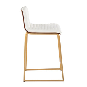 English Elm 26" Tufted Faux Leather Counterstools with Walnut Back and Gold Base Set of 2 B202P222077