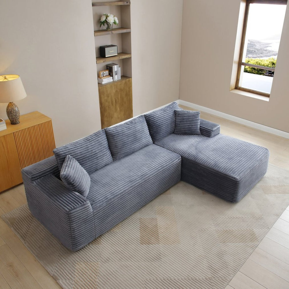 English Elm 105'' Modular L-shaped Sectional Deep Seat Corduroy Couch for Living Room Lounging W1117P377714