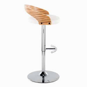 English Elm Grotto Adjustable Barstools Set Of 2 - Modern Swivel Chrome, Zebra Wood & White Faux Leather Design B202S00920
