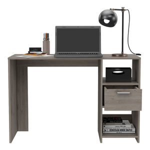 English Elm Omma Grey Computer Desk with Drawer & Two Shelves, 43.3" Wide Compact Workstation, Engineered Wood B070P188826