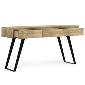 English Elm Lowry Natural Mango Wood Console Sofa Table with 3 Drawers, Industrial Metal Legs, 60" Long B136P203469