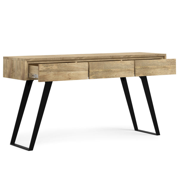 English Elm Lowry Natural Mango Wood Console Sofa Table with 3 Drawers, Industrial Metal Legs, 60" Long B136P203469