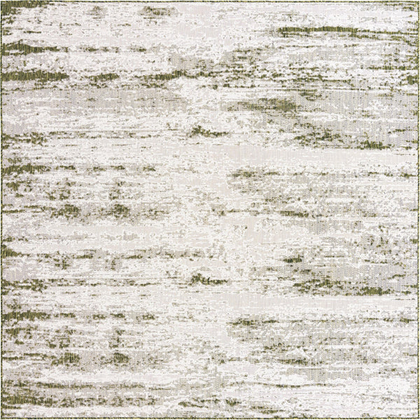 Unique Loom Outdoor Modern Cartago Machine Made Abstract Rug Green, Ivory 10' 0" x 10' 0"