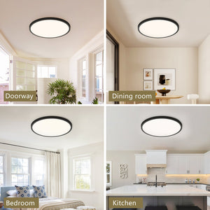 English Elm 4 PACK Flush Mount LED Ceiling Light Black 16" 32W Dimmable 5-Color 3520LM Low-Profile for Kitchen W2312P375004