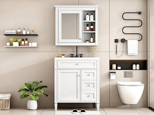 English Elm 30'' Bathroom Vanity Set With Sink, Modern Storage Cabinet, Mirror & 3 Drawers For Efficient Organization SW000127AAK-3