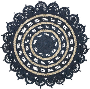 Unique Loom Braided Jute Punita Hand Braided Novelty Rug Navy Blue and White,  5' 1" x 5' 1"
