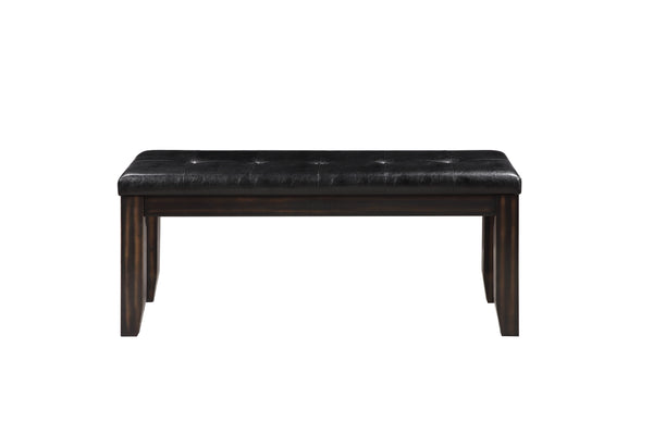 English Elm Urbana Tufted Black Faux Leather Bench with Espresso Wood Frame, Transitional Seating for Entryway B2726P345249