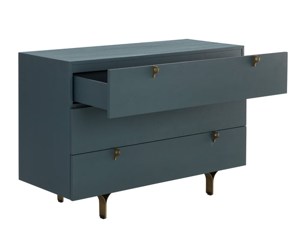 Sunpan Celine Dresser - Elegant Rubberwood Design with Antique Brass Feet for a Stunning Bedroom Upgrade Teal