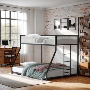 English Elm Contemporary Twin-Over-Full Metal Bunk Bed with Attached Ladder, Durable Industrial Frame, Guest-Ready Design Matte Black,Matte White 81 L x 15 W x 7 H B2741P391250