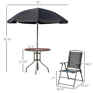English Elm Outsunny 6-Piece Patio Dining Set For 4 With Umbrella, Black Glass Table & Folding Chairs, Perfect Outdoors W2225P200910-GIGA