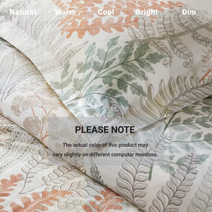 English Elm 3-piece King Cotton Sateen Duvet Set Botanical Herb Print 300tc Terracotta Linen B035P408292