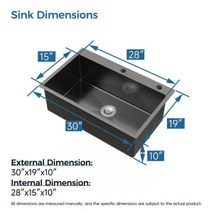 English Elm Stainless Steel Handmade Matte Black Single Bowl Overmount Kitchen Sink Deep Basin T3177P370629