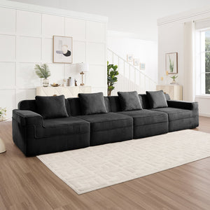 English Elm Modular 4-Seat Boneless Sofa – Cloud Sectional Couch In Black Corduroy For Ultimate Comfort & Style W3041S00327