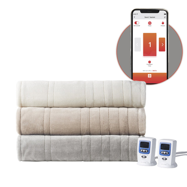 JLA Home Beautyrest - Heated Smart Blanket with Wi‑Fi, Voice Control & 20 Heat Settings, Oeko‑Tex Safety, Machine Washable Ivory BR54-4126