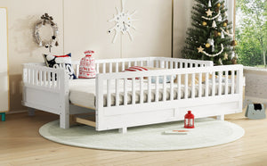 English Elm Twin Xl Platform Bed Frame With Guardrails - Solid Pine Wood, Convertible To Queen, White Finish W1580S00241-GIGA