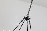 English Elm Rustic Farmhouse 10-Light Candle Chandelier, Black Metal and Wood Round Hanging Light Fixture For Dining Room, Kitchen, Living Room, Adjustable Height, E12 Bulb Base (No Bulbs)