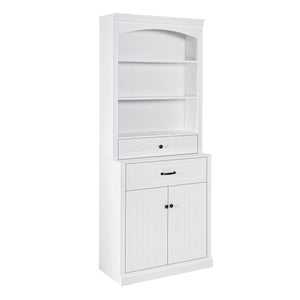 English Elm White Bathroom Storage Cabinet with Zinc Alloy Knobs, Adjustable Shelves, Smooth Drawers & Open Shelves for Organized, Durable MDF Storage (78.7" H) N725P252486K