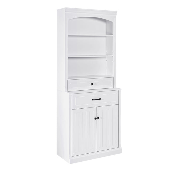 English Elm White Bathroom Storage Cabinet with Zinc Alloy Knobs, Adjustable Shelves, Smooth Drawers & Open Shelves for Organized, Durable MDF Storage (78.7" H) N725P252486K