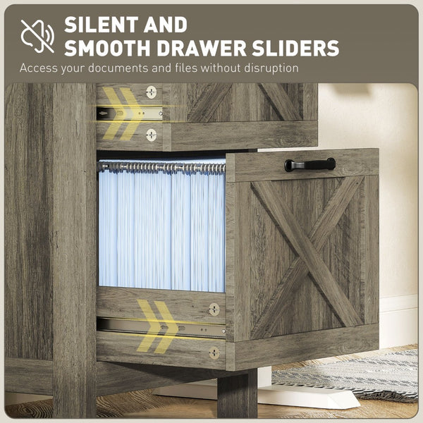 English Elm File Cabinet Two Drawer Rustic Farmhouse Office Storage with Distressed Finish Grey T3971P390043