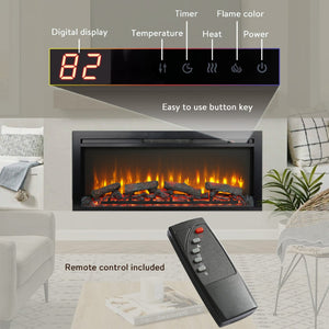 English Elm 44 Inch Recessed Electric Fireplace with Led Flame Heater and Remote for Living Rooms W1769P171420