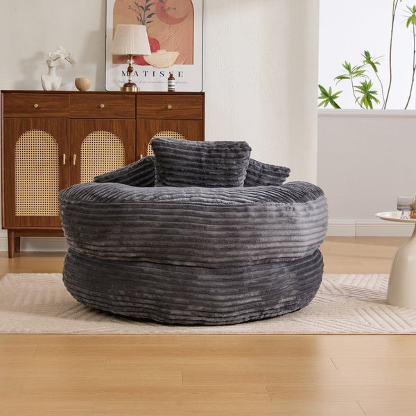 English Elm Bean Bag Sofa Oversized Corduroy Floor Lounge Chair with Armrests Pillows Foam Fill Dark Gray W395P426814