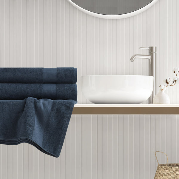 JLA Home Comfort Spaces - 500GSM Plush Turkish Cotton XL Towel Set — Spa-Soft 500 GSM, Quick-Dry, Oeko‑Tex Certified Luxury Bath Towels Navy AM73-0238